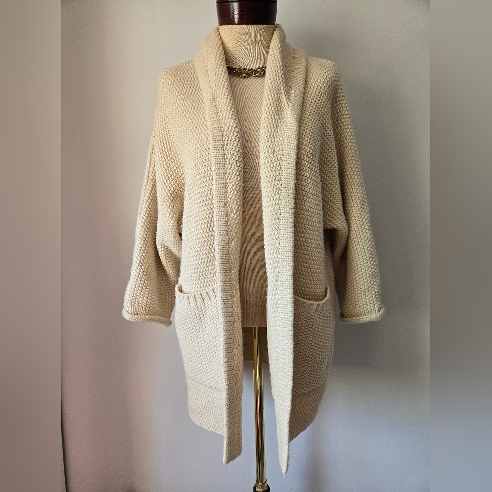 JILLIAN HARRIS × THE SKINNY Boyfriend Cotton Knit Open Front Cardigan. O/S
